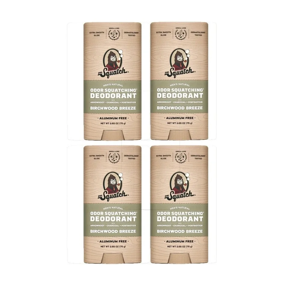 4x Dr SQUATCH Natural Deodorant Birchwood Breeze Charcoal 2.65 Oz Aluminum Free